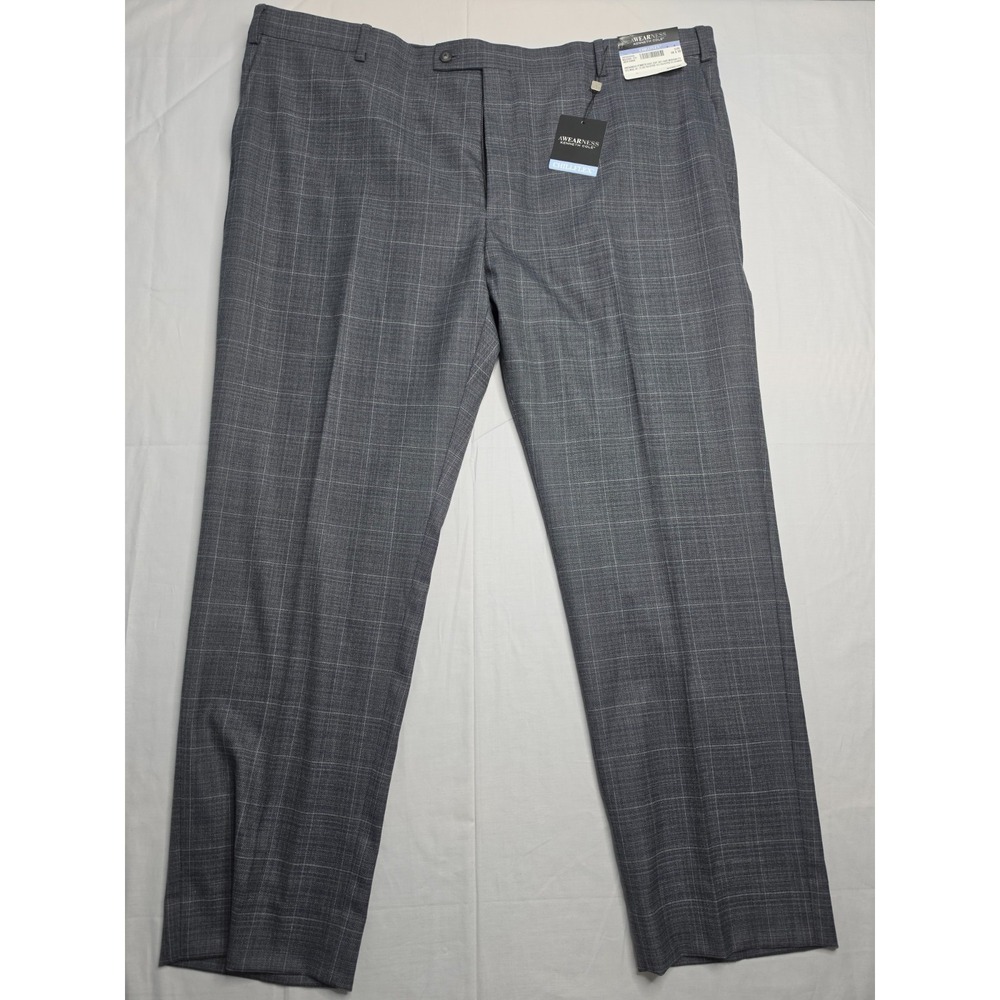 Awearness Kenneth Cole Chillflex Dress Pants Men's 46x30 Gray Plaid Formal NWT
